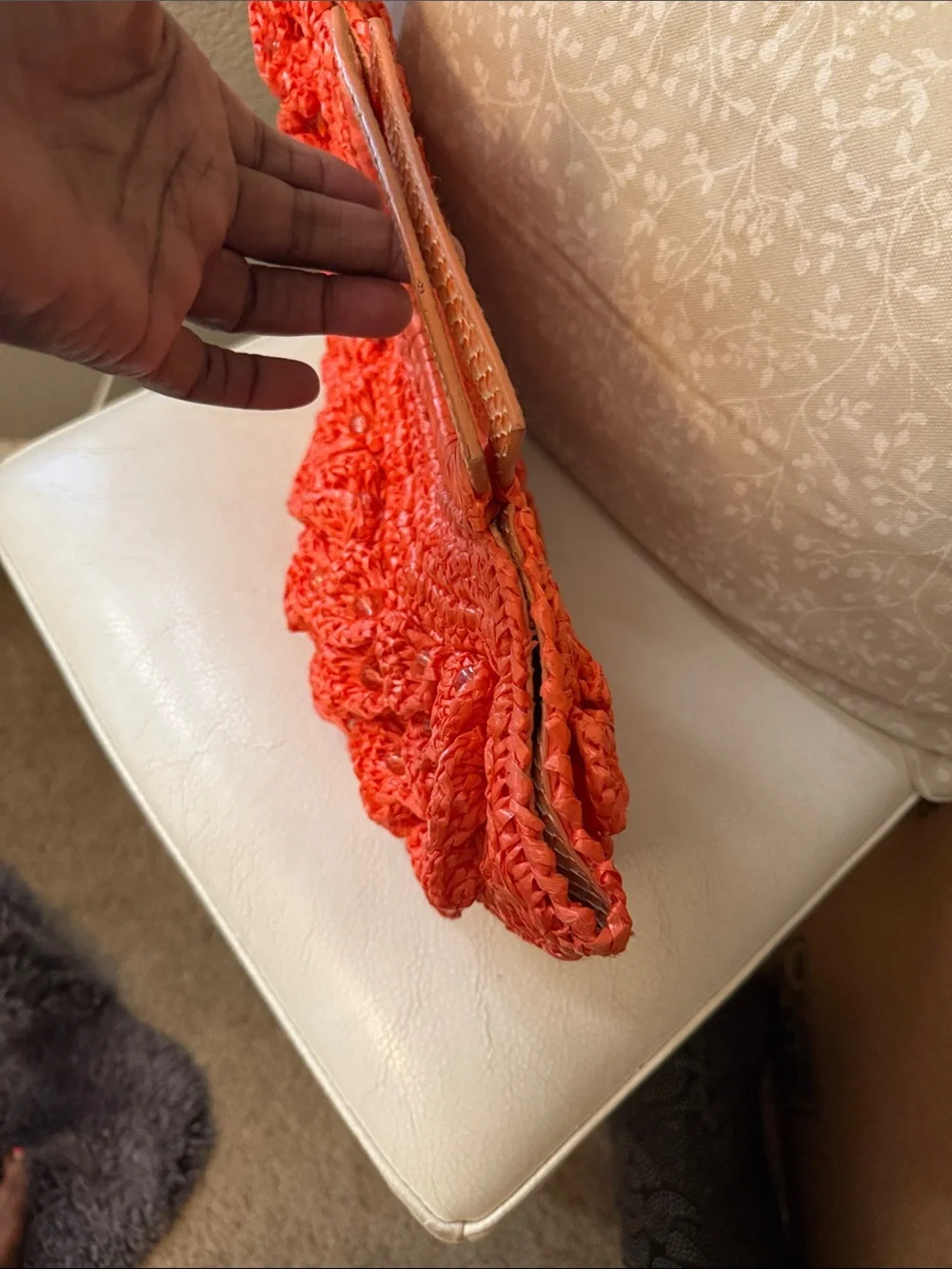 Stylish Coral Crochet Ruffle Handbag